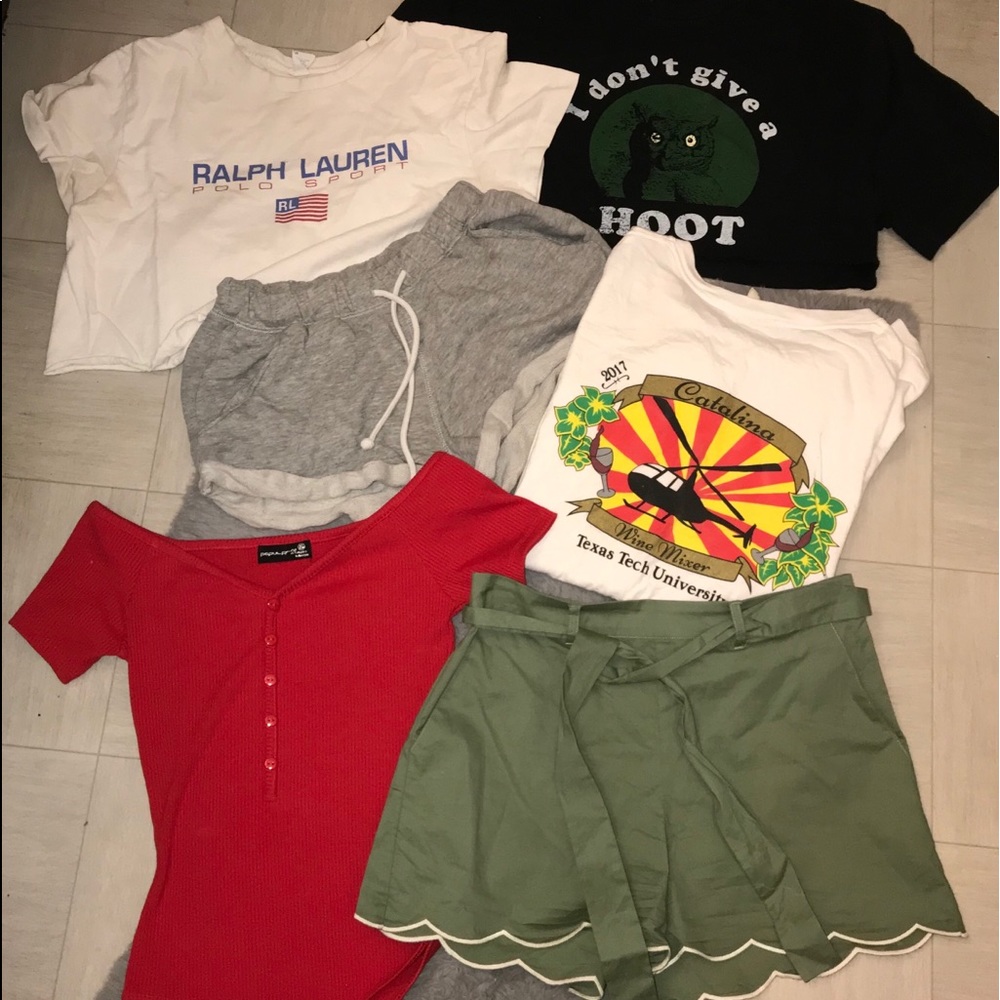 Shorts, cropped shirts, frat shirt, body suit